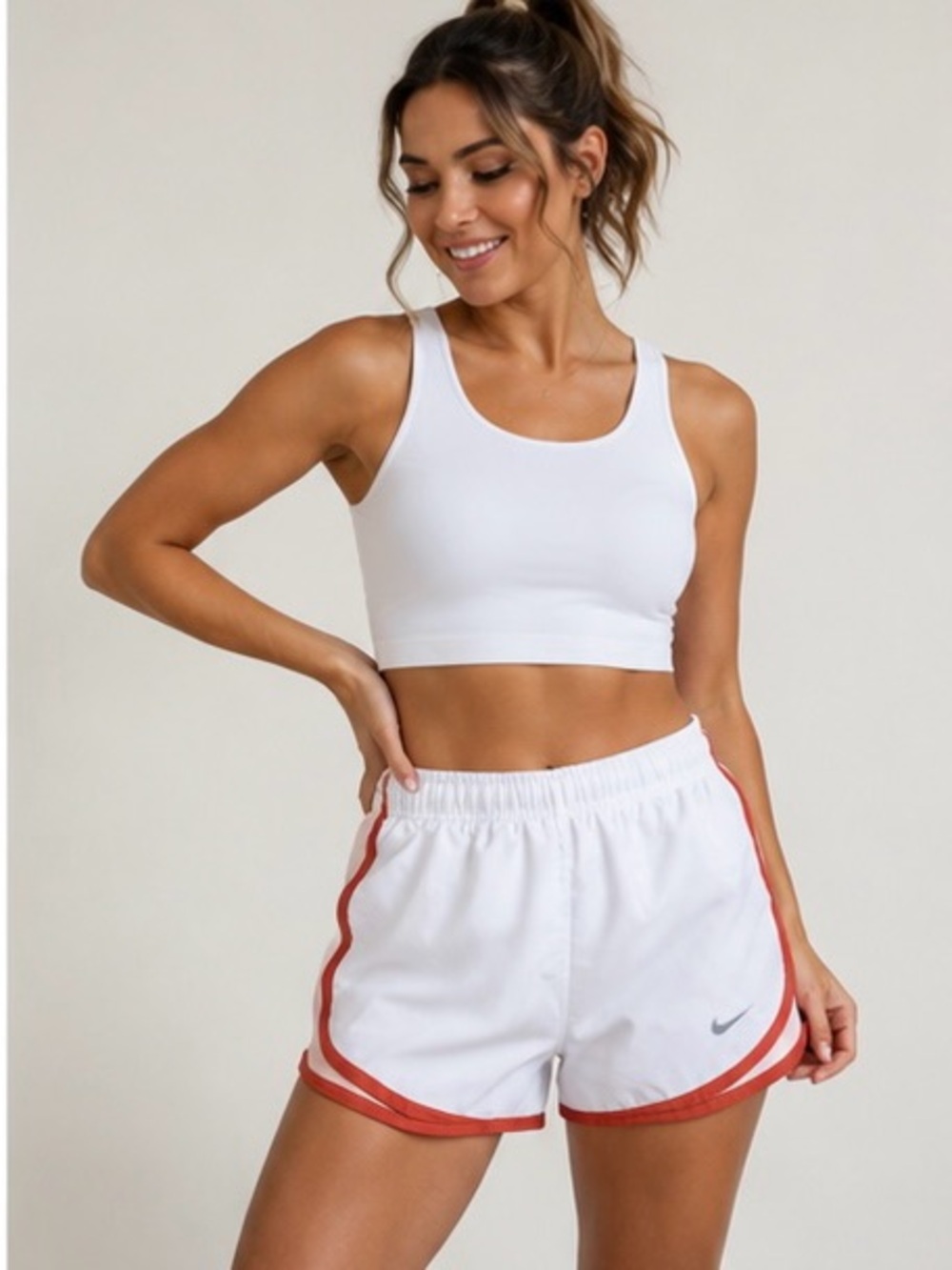 Nike Dri Fit XS White Athletic Shorts with Red Trim